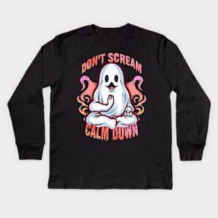 Funny Yoga Ghost: Keep Calm and Boo-gie On Kids Long Sleeve T-Shirt